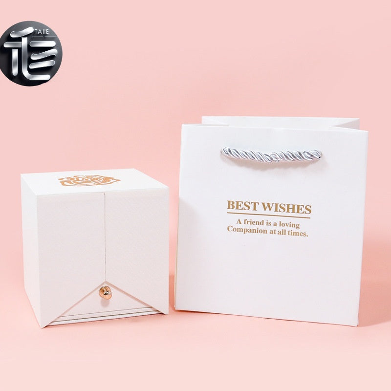 Rose Flower Jewelry Box Double Door Drawer – Transparent Lid Ring Case for Valentine's Day