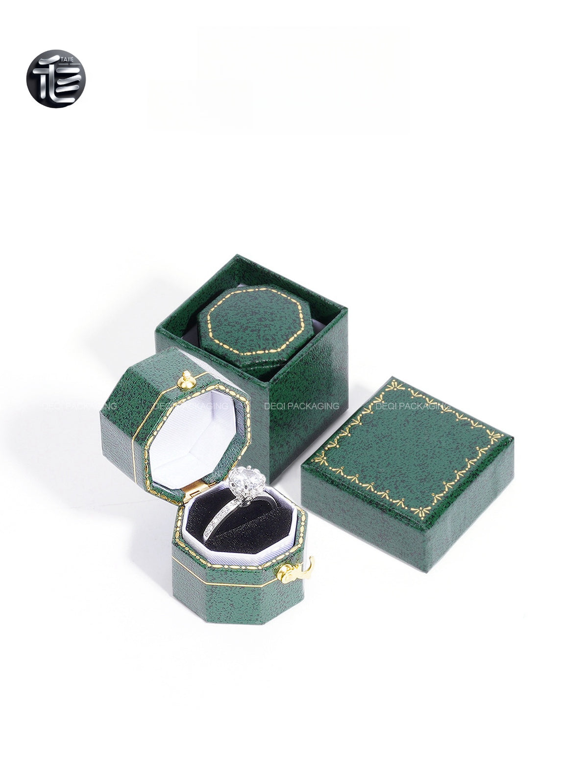 Faux Leather Octagon Ring Box Gold Latch – Vintage Engagement Proposal Case