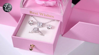 Rose Flower Jewelry Box Double Door Drawer – Transparent Lid Ring Case for Valentine's Day
