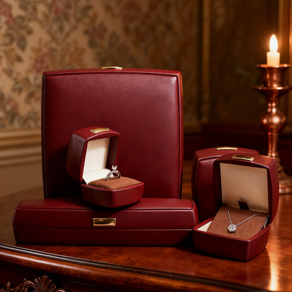 5pcs PU Leather Jewelry Box Set Gold Accent – Ring Necklace Bracelet Gift Case