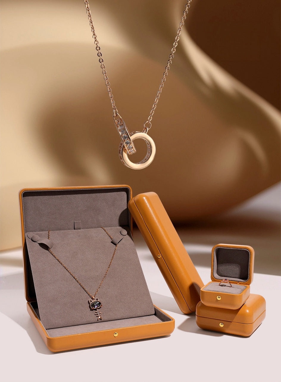 Faux Leather Dome Jewelry Box Gold Snap – Ring Necklace Bracelet Gift Case