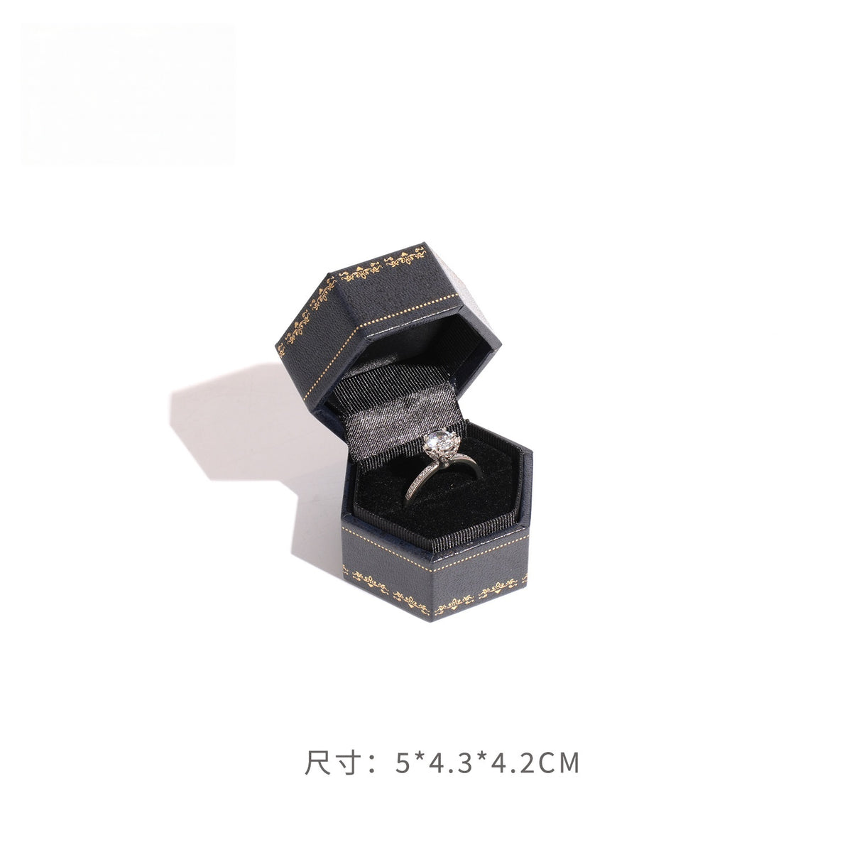 Hexagon Ring Box Gold Trim – Engagement Proposal Ring Case for Her