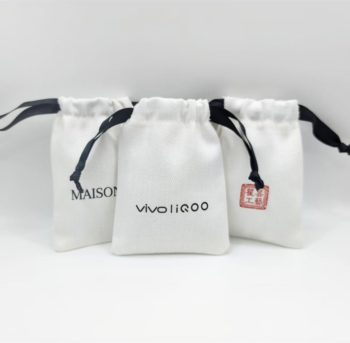 100PCS Custom Cotton Jewelry Pouches, Logo Drawstring Bags, Small Storage