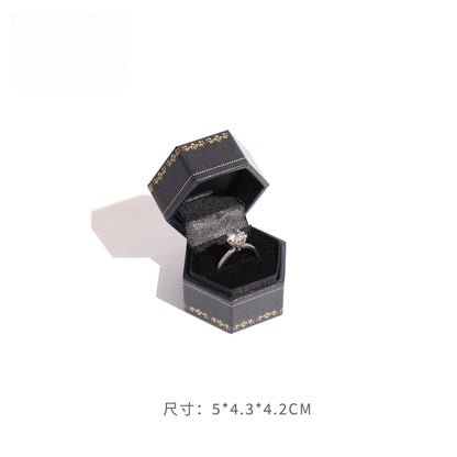 Hexagon Ring Box Gold Trim – Engagement Proposal Ring Case for Her