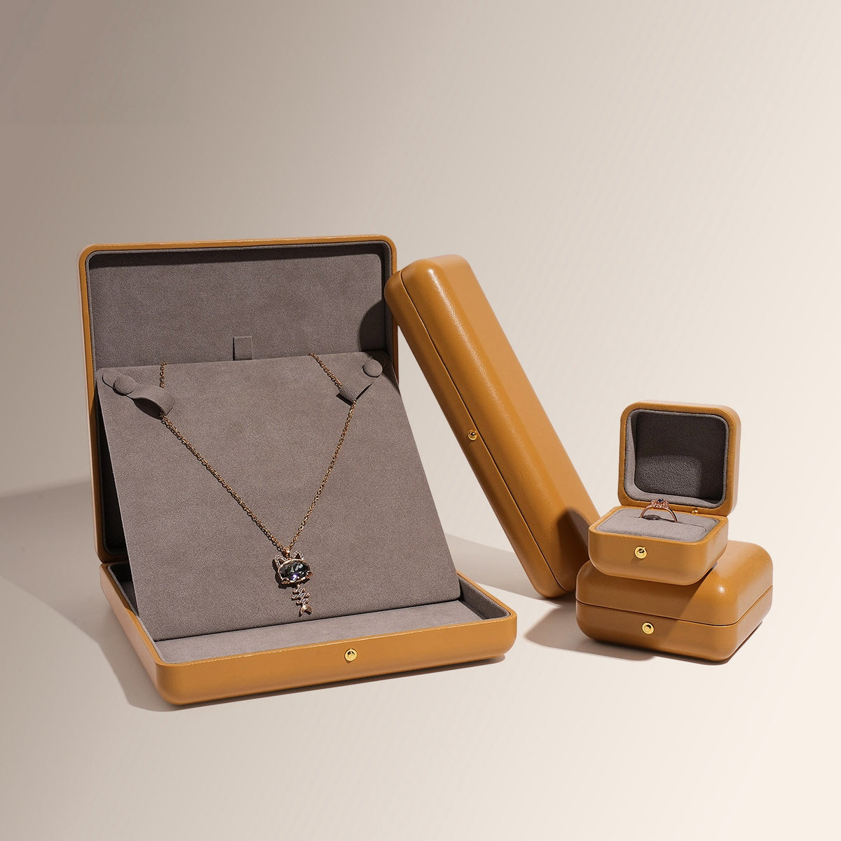 Faux Leather Dome Jewelry Box Gold Snap – Ring Necklace Bracelet Gift Case
