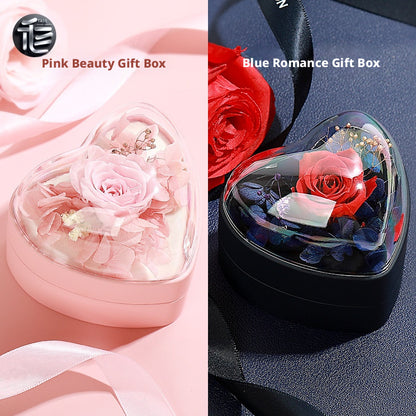 Heart Shape Jewelry Box Preserved Flower Ring Necklace Case Gift for Her Valentine Proposal Wedding