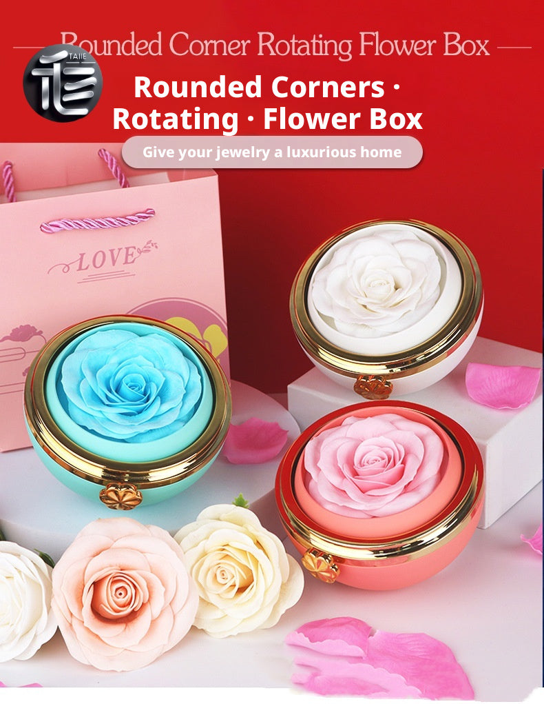 Rotating Rose Jewelry Box with Drawer – Ring Necklace Case for Valentine's Day