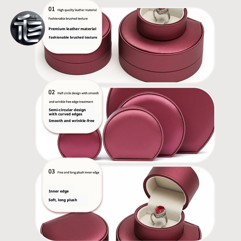 PU Leather Jewelry Box Semicircle Ring Necklace Case Gift for Her Proposal Wedding