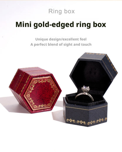 Hexagon Ring Box Gold Trim – Engagement Proposal Ring Case for Her