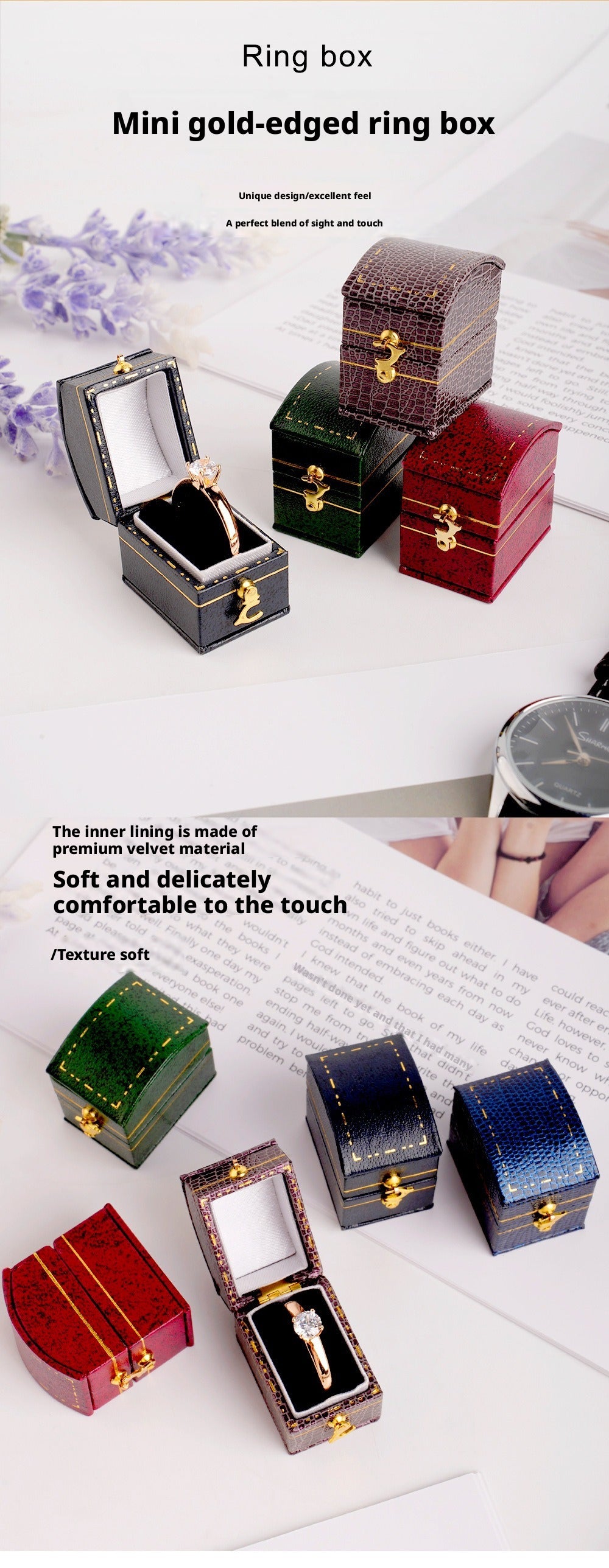 Treasure Chest Ring Box Gold Latch – Vintage Engagement Proposal Case for Her
