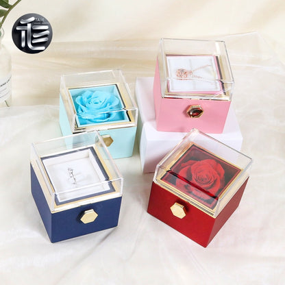 Acrylic Rose Jewelry Box with Transparent Lid & Gold Clasp for Valentine's Day Gift