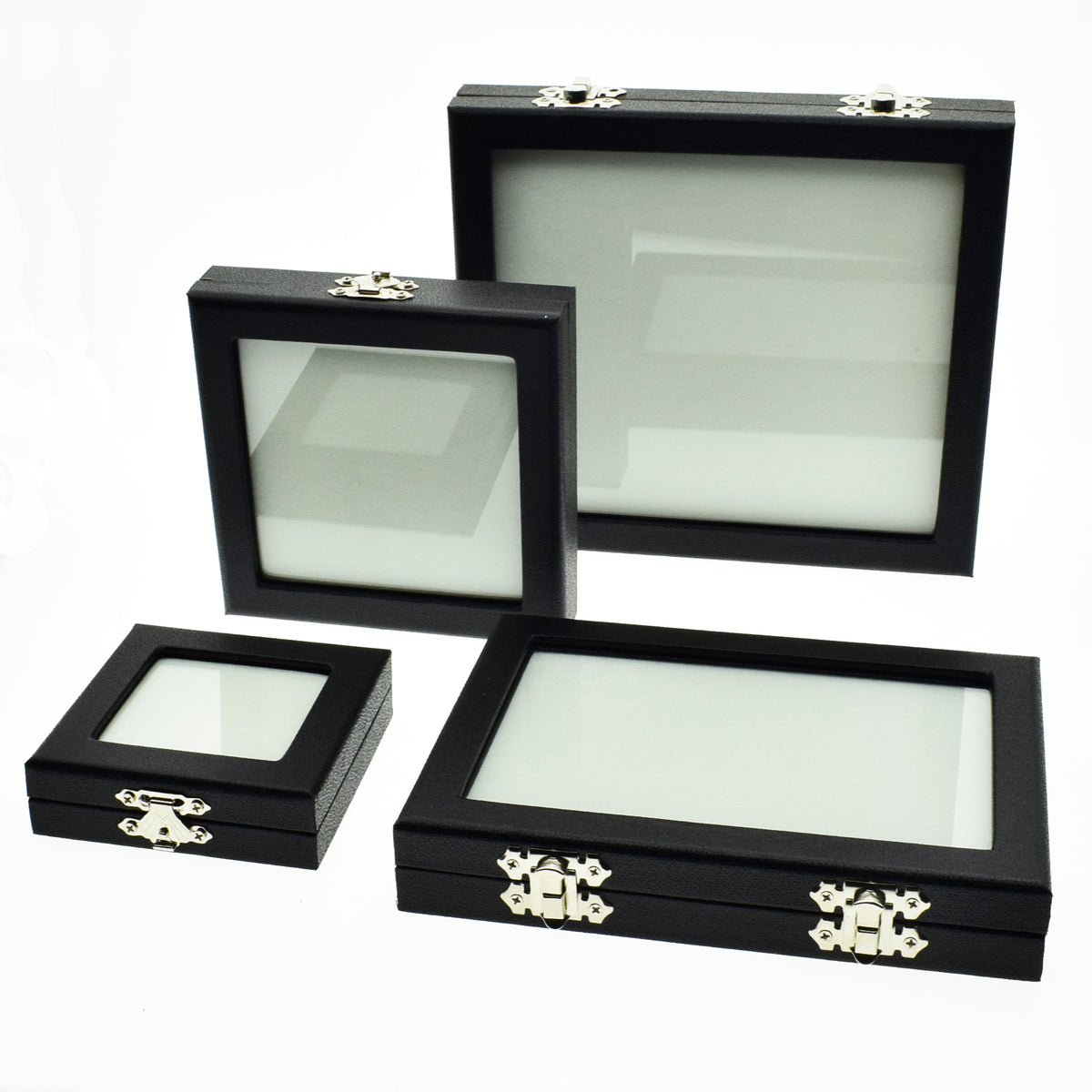 Coin & Gem Display Box, Glass Lid, PU Leather Case with Memory Foam