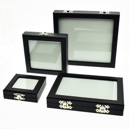 Coin & Gem Display Box, Glass Lid, PU Leather Case with Memory Foam