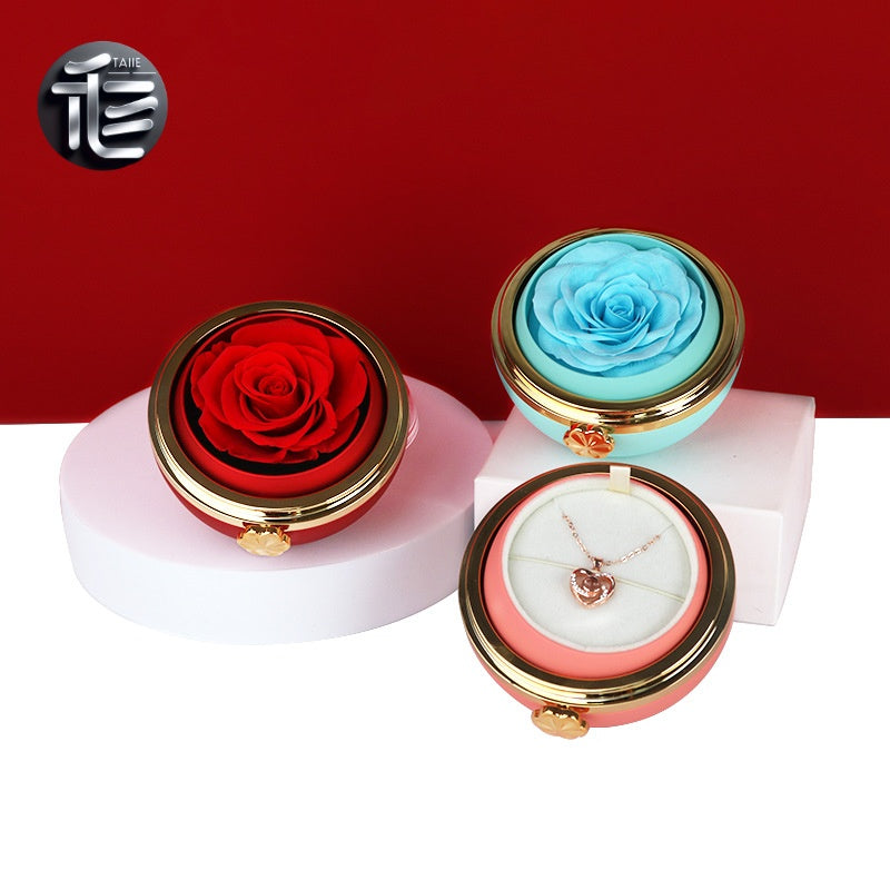 Rotating Rose Jewelry Box with Drawer – Ring Necklace Case for Valentine's Day