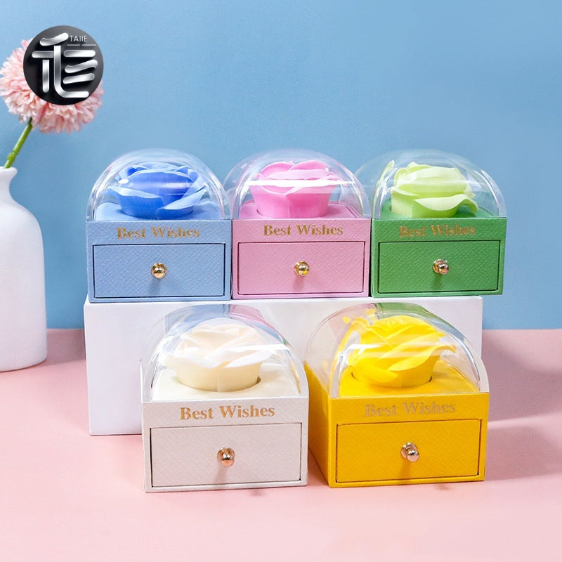 Rose Flower Jewelry Box with Drawer – Transparent Lid Ring Necklace Case for Valentine's Day Gift