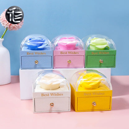 Rose Flower Jewelry Box with Drawer – Transparent Lid Ring Necklace Case for Valentine's Day Gift