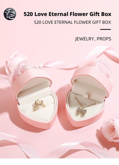 Heart Shape Jewelry Box Preserved Flower Ring Necklace Case Gift for Her Valentine Proposal Wedding
