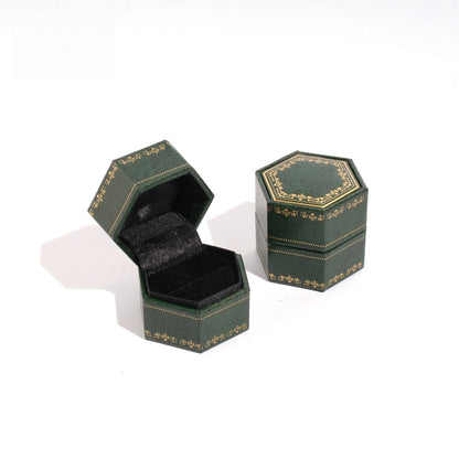 Hexagon Ring Box Gold Trim – Engagement Proposal Ring Case for Her