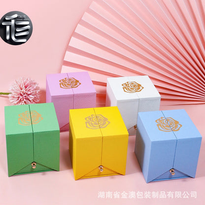 Rose Flower Jewelry Box Double Door Drawer – Transparent Lid Ring Case for Valentine's Day