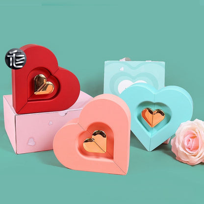 Heart Shaped Jewelry Box Double Open Gift Box with Rose & Gold Clasp for Valentine's Day