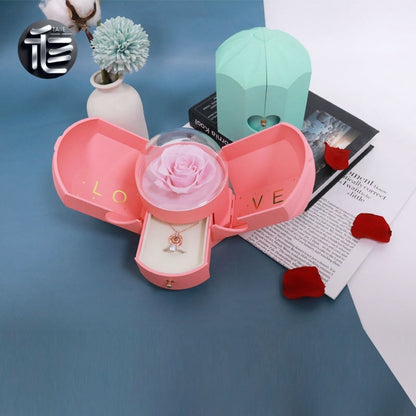 Preserved Rose Jewelry Box Double Door Drawer – Valentine's Day Gift for Her