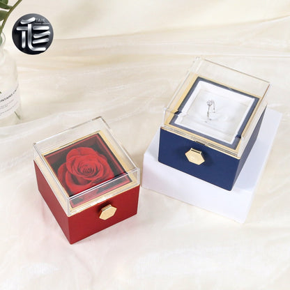 Acrylic Rose Jewelry Box with Transparent Lid & Gold Clasp for Valentine's Day Gift