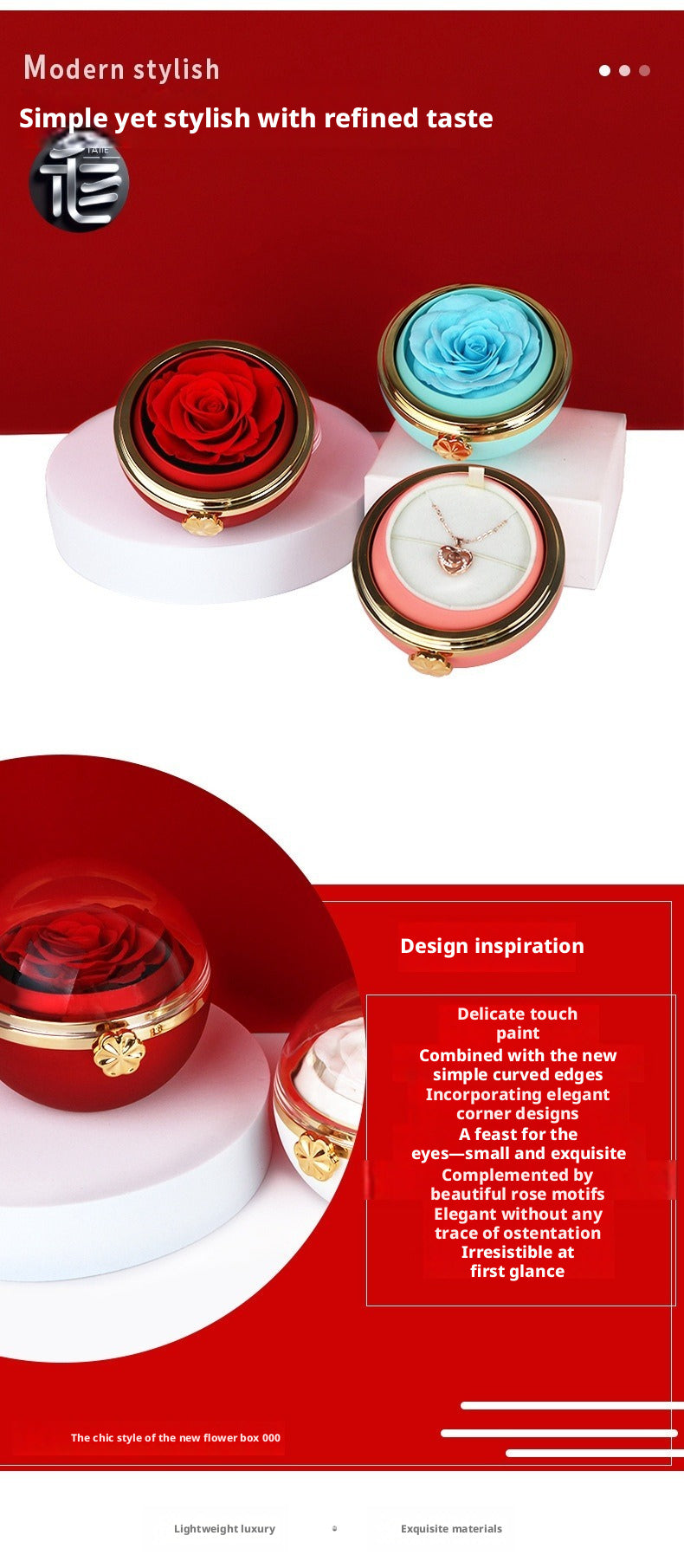 Rotating Rose Jewelry Box with Drawer – Ring Necklace Case for Valentine's Day