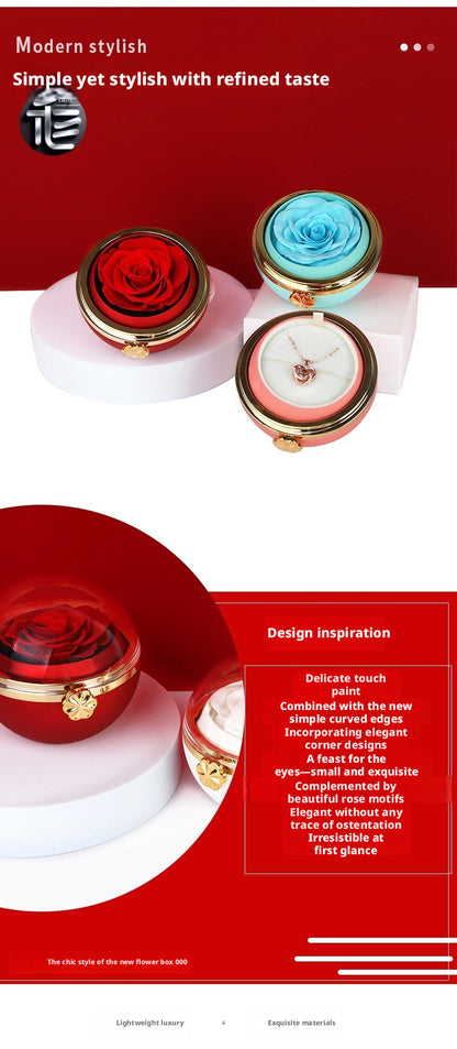 Rotating Rose Jewelry Box with Drawer – Ring Necklace Case for Valentine's Day