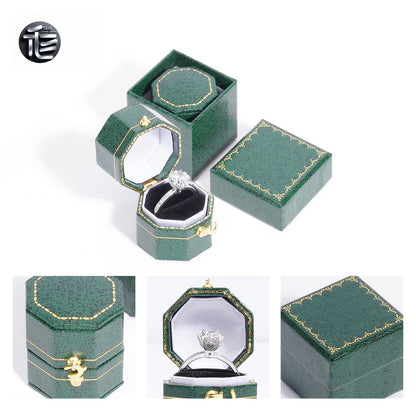 Faux Leather Octagon Ring Box Gold Latch – Vintage Engagement Proposal Case