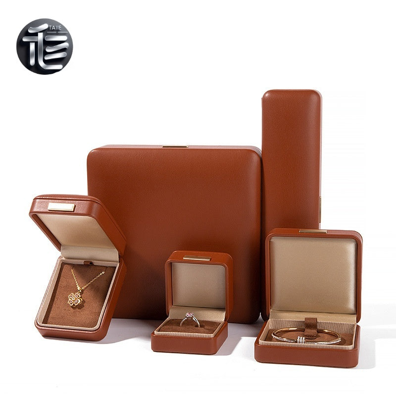 PU Leather Jewelry Box Ring Necklace Case Gift for Her Proposal Wedding