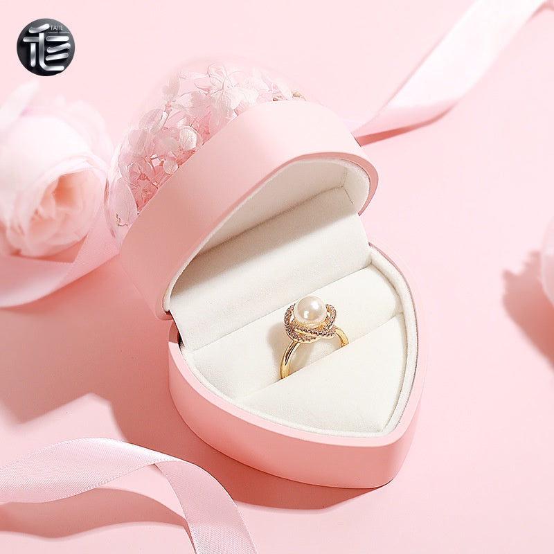 Heart Shape Jewelry Box Preserved Flower Ring Necklace Case Gift for Her Valentine Proposal Wedding