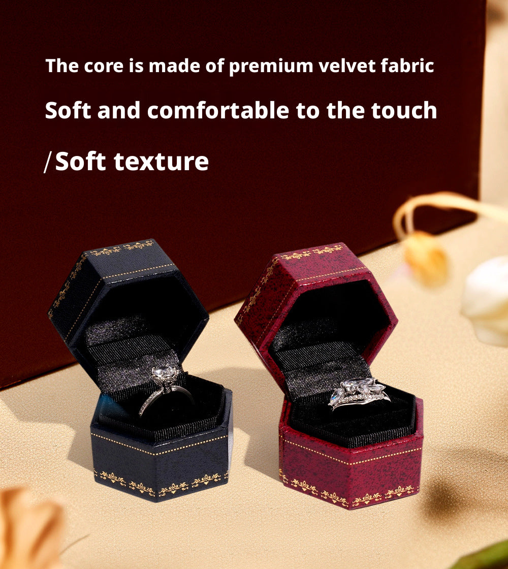 Hexagon Ring Box Gold Trim – Engagement Proposal Ring Case for Her