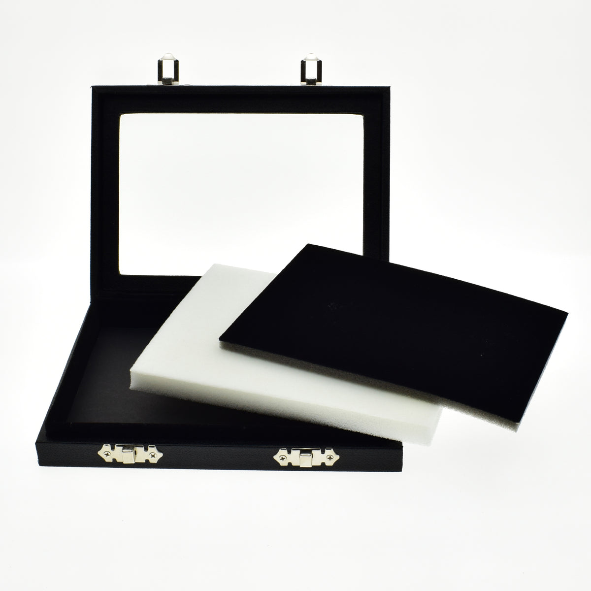 Coin & Gem Display Box, Glass Lid, PU Leather Case with Memory Foam