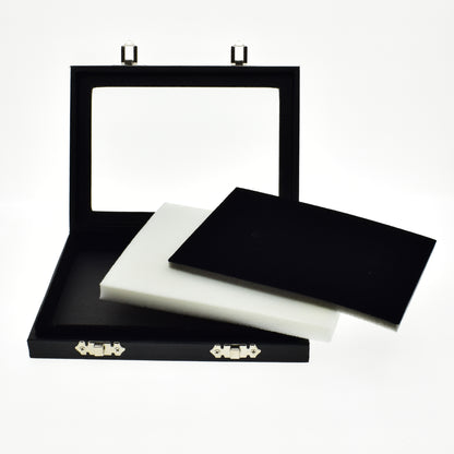Coin & Gem Display Box, Glass Lid, PU Leather Case with Memory Foam
