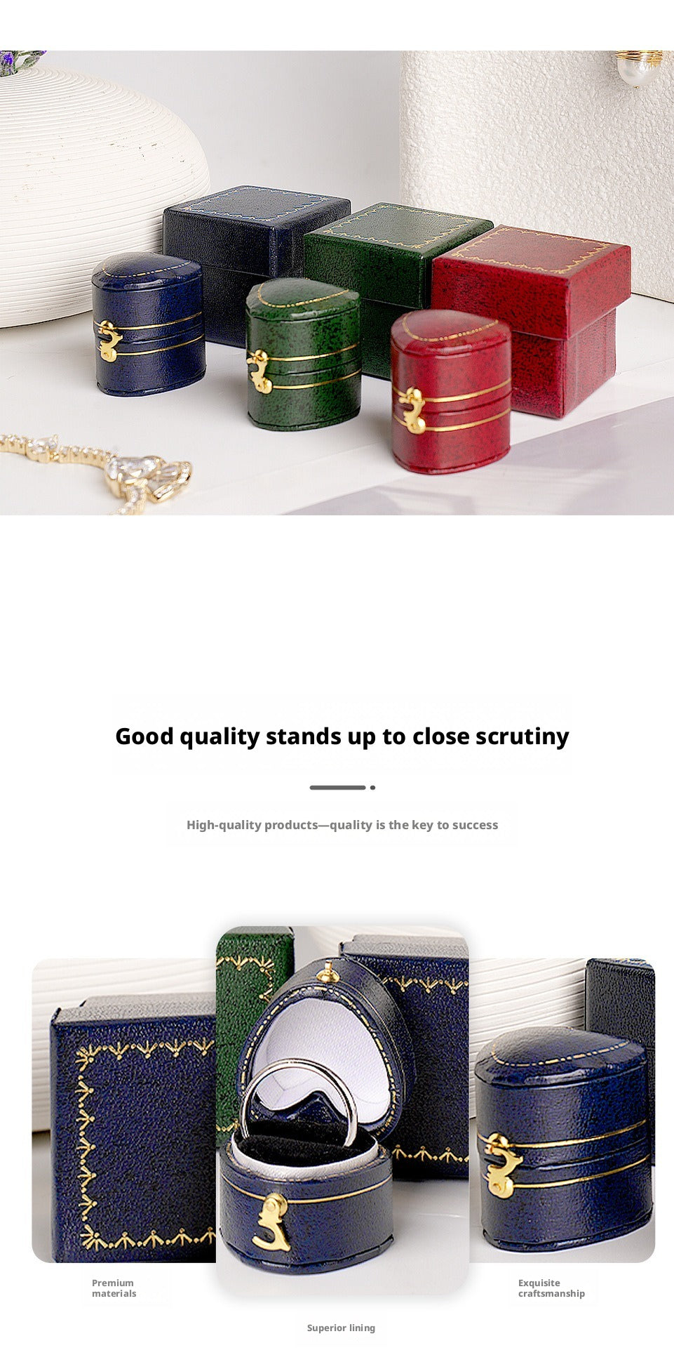 Faux Leather Ring Box Vintage Style – Retro Keepsake Case with Gold Latch