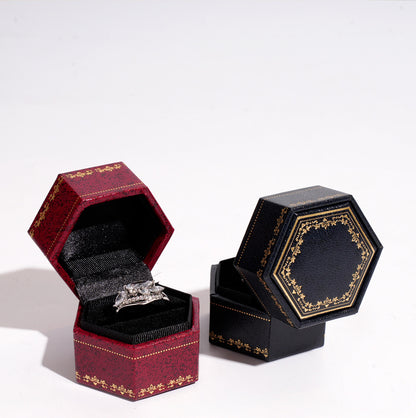 Hexagon Ring Box Gold Trim – Engagement Proposal Ring Case for Her