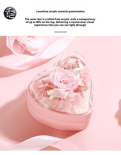 Heart Shape Jewelry Box Preserved Flower Ring Necklace Case Gift for Her Valentine Proposal Wedding