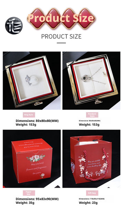 Acrylic Rose Jewelry Box with Transparent Lid & Gold Clasp for Valentine's Day Gift