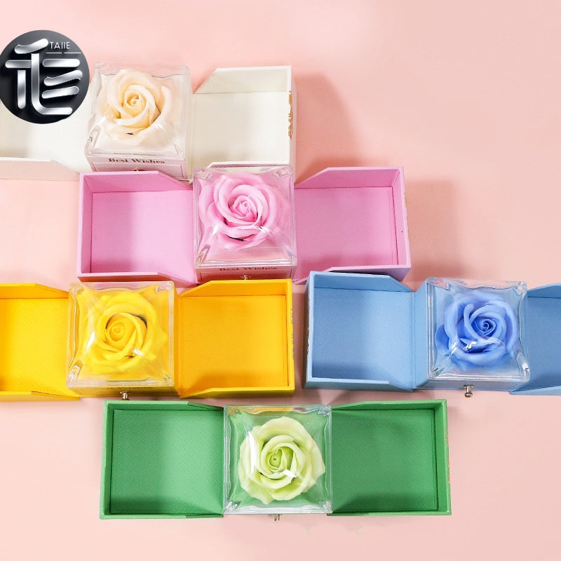 Rose Flower Jewelry Box Double Door Drawer – Transparent Lid Ring Case for Valentine's Day