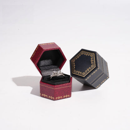 Hexagon Ring Box Gold Trim – Engagement Proposal Ring Case for Her