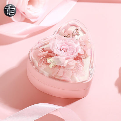 Heart Shape Jewelry Box Preserved Flower Ring Necklace Case Gift for Her Valentine Proposal Wedding