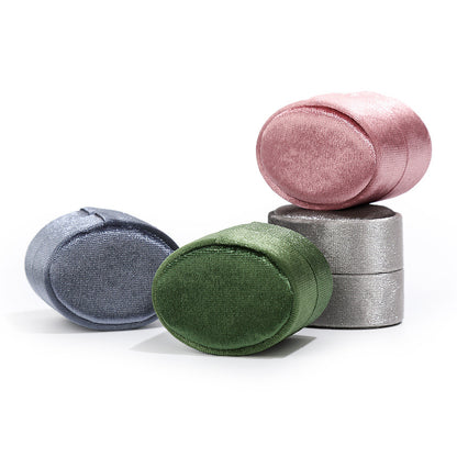 Velvet Ring Box Ribbed Oval – Engagement Proposal Ring Holder Gift for Her