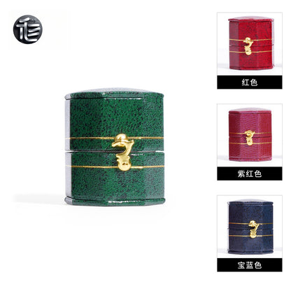 Faux Leather Octagon Ring Box Gold Latch – Vintage Engagement Proposal Case