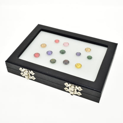 Coin & Gem Display Box, Glass Lid, PU Leather Case with Memory Foam