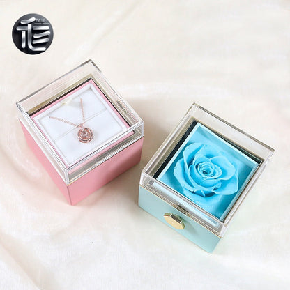 Acrylic Rose Jewelry Box with Transparent Lid & Gold Clasp for Valentine's Day Gift