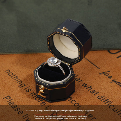 Mini Octagon Ring Box, Small Single Ring Holder Case with Gold Clasp Velvet Cushion
