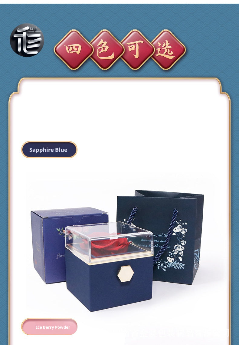 Acrylic Rose Jewelry Box with Transparent Lid & Gold Clasp for Valentine's Day Gift
