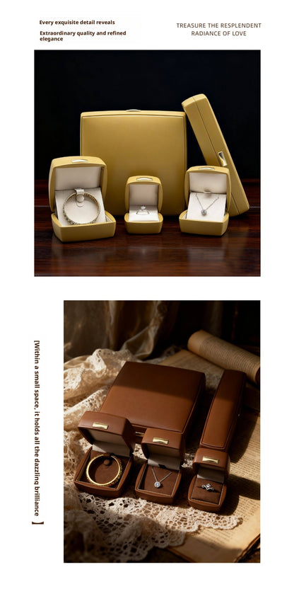 5pcs PU Leather Jewelry Box Set Gold Accent – Ring Necklace Bracelet Gift Case