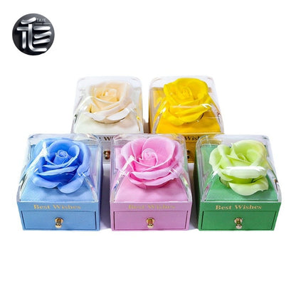 Rose Flower Jewelry Box with Drawer – Transparent Lid Ring Necklace Case for Valentine's Day Gift