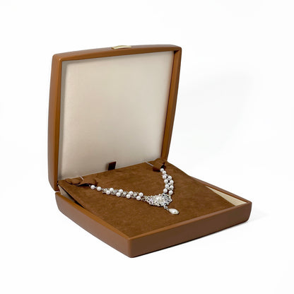 5pcs PU Leather Jewelry Box Set Gold Accent – Ring Necklace Bracelet Gift Case